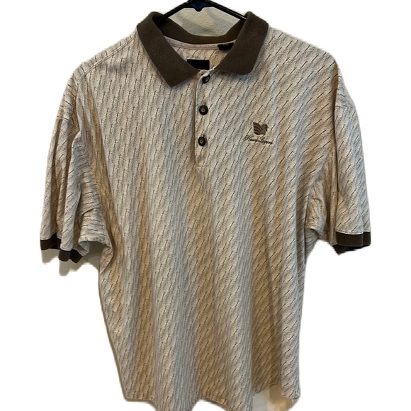 Axis LA Men Polo Golf Short Sleeve Shirt Tan Cream Kaui Lagoon Logo LARGE - Picture 2 of 8